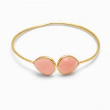 Rose Quartz Pear Gemstone Bezel Bracelet 